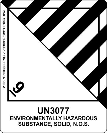 Environmentally Hazardous Substance Solid N.O.S. UN3077, Proper Shipping Name Labels  900s2 labels, industrial compliance decals, heavy duty shipping stickers, commercial transit markings, dot hazmat labels, 4mil vinyl compliance decals, high tack warehouse stickers, logistics handling graphics, pros choice printing