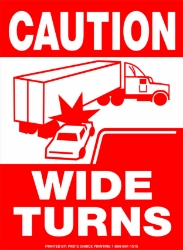 Caution Wide Turns Sign FT920 Wide turn warning decal,Truck safety stickers,Trailer caution signs,Fleet safety markings,ANSI compliant safety decals,Heavy-duty vinyl trailer labels