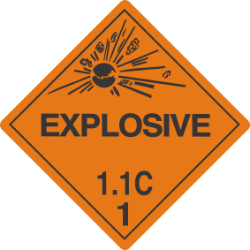 Explosive Label 1.1 explosive 1.1 labels, class 1.1 explosive decals, mass explosion hazard stickers, dangerous goods transport markings, dot hazmat labels, 4mil vinyl compliance decals, high tack orange explosive labels, imdg export stickers, pros choice printing