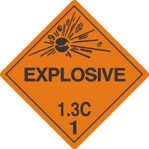 Explosive Label 1.3 explosive 1.3 labels, class 1.3 explosive decals, fire hazard stickers, dangerous goods transport markings, dot hazmat labels, 4mil vinyl compliance decals, high tack orange explosive labels, imdg export stickers, pros choice printing