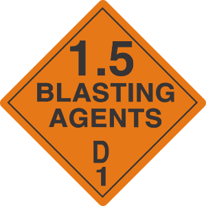 Explosive Label 1.5 - 1.6 explosive 1.5 labels, explosive 1.6 decals, division 1.5 blasting agents, division 1.6 insensitive explosives, dangerous goods transport markings, dot hazmat labels, 4mil vinyl compliance decals, high tack orange hazard stickers, pros choice printing
