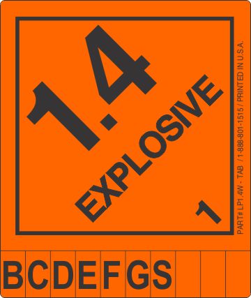 Multi Class Explosive Tabbies explosive tabbies, tabbed explosive labels, class 1 hazmat tabbies, dangerous goods transport markings, dot shipping stickers, 4mil vinyl compliance decals, high tack orange explosive labels, industrial ammunition labeling, pros choice printing