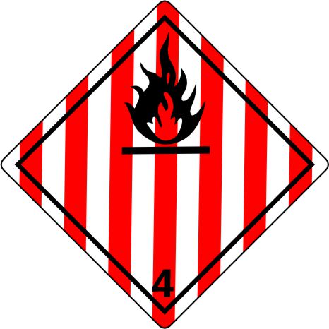 International Class 4 Flammable Solid - INT410 int410 labels, class 4 flammable solid decals, red and white striped hazard stickers, international dangerous goods markings, dot hazmat labels, 4mil vinyl compliance decals, high tack chemical drum stickers, imdg export labels, pros choice printing