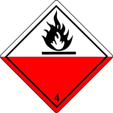 International Class 4 Spontaneously Combustible - INT420 int420 labels, class 4 spontaneously combustible decals, red and white hazardous stickers, international dangerous goods markings, dot hazmat labels, 4mil vinyl compliance decals, high tack chemical drum stickers, imdg export labels, pros choice printing