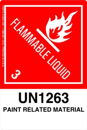 12mm - Paint Related Material UN1263, Proper Shipping Name Labels  lp310es3 labels, vl310es3 decals, industrial compliance stickers, dual SKU logistics markings, heavy duty transport decals, 4mil vinyl compliance markers, high tack warehouse graphics, hazardous material packaging labels, pros choice printing