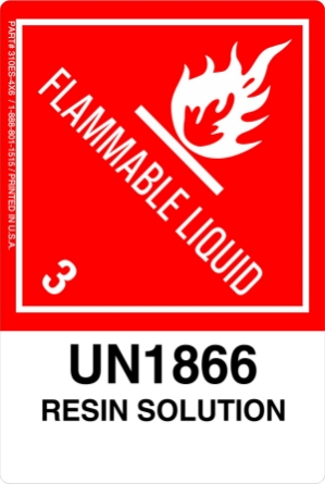 12mm - Resin Solution UN1866, Proper Shipping Name Labels  lp310es5 labels, vl310es5 decals, industrial compliance stickers, dual SKU logistics markings, heavy duty transport decals, 4mil vinyl compliance markers, high tack warehouse graphics, hazardous material packaging labels, pros choice printing