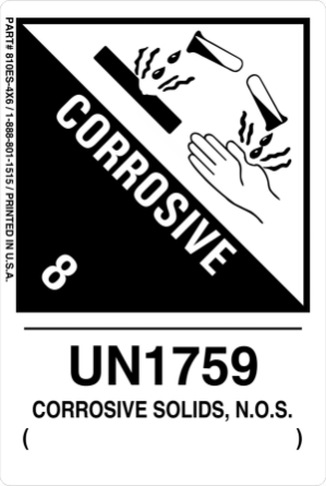12mm - Corrosive Solid N.O.S. UN1759, Proper Shipping Name Labels  lp810es5 labels, vl810es5 decals, industrial compliance stickers, dual SKU logistics markings, heavy duty transport decals, 4mil vinyl compliance markers, high tack warehouse graphics, hazardous material packaging labels, pros choice printing