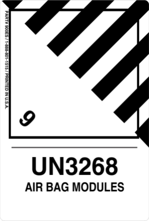 12mm - Air Bag Modules UN3268, Proper Shipping Name Labels  lp900es5 labels, vl900es5 decals, industrial compliance stickers, dual SKU logistics markings, heavy duty transport decals, 4mil vinyl compliance markers, high tack warehouse graphics, hazardous material packaging labels, pros choice printing