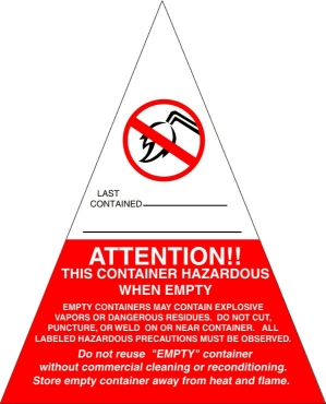 Hazardous when empty ML300 Dangerous, hazardous when empty label, last contained label