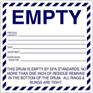Empty By EPA Standards   ML910 Empty By EPA Standards Labels, Non-Regulated Waste Labels, Special Waste Labels, Solid Waste Labels, Universal Waste Labels, RQ Waste Labels, Hazardous Waste Labels, Conditionally Exempt Waste Labels, Contains PCB Waste Label