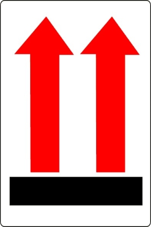Red Up Arrows Black Line - PL412 International Pictorial  Red Up Arrows Black Line Label