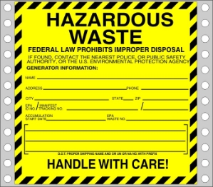 WL135 waste labels, hazardous waste, non regulated waste, universal waste, drum labels, hazardous labels, waste, D.O.T., cfr49