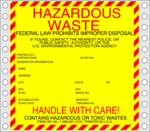 WL145 waste labels, hazardous waste, non regulated waste, universal waste, drum labels, hazardous labels, waste, D.O.T., cfr49