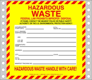 WL150 waste labels, hazardous waste, non regulated waste, universal waste, drum labels, hazardous labels, waste, D.O.T., cfr49