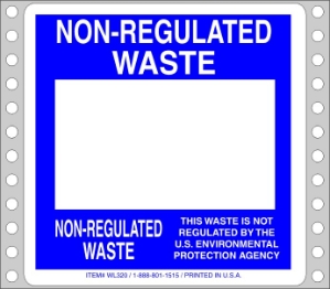 WL320 waste labels, hazardous waste, non regulated waste, universal waste, drum labels, hazardous labels, waste, D.O.T., cfr49