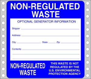 WL335 waste labels, hazardous waste, non regulated waste, universal waste, drum labels, hazardous labels, waste, D.O.T., cfr49