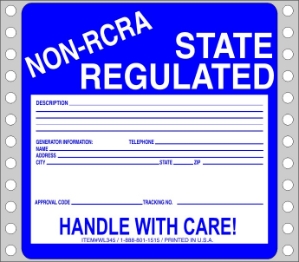WL345 waste labels, hazardous waste, non regulated waste, universal waste, drum labels, hazardous labels, waste, D.O.T., cfr49