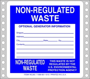 WL365 waste labels, hazardous waste, non regulated waste, universal waste, drum labels, hazardous labels, waste, D.O.T., cfr49