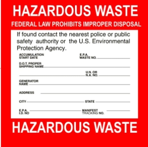 WL44 Hazardous Waste Label Hazardous waste, waste labels, small drum labels, 4" x 4" labels, drum, tote, d.o.t.