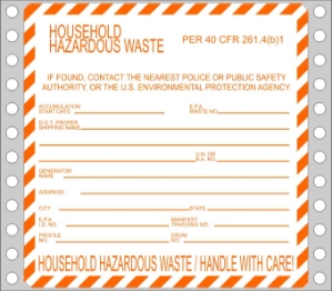 Household Hazardous Waste WL830 house hold hazardous waste, waste labels, hazardous waste, non regulated waste, universal waste, drum labels, hazardous labels, waste, D.O.T., cfr49