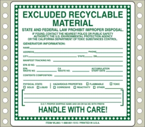 WL860 waste labels, hazardous waste, non regulated waste, universal waste, drum labels, hazardous labels, waste, D.O.T., cfr49