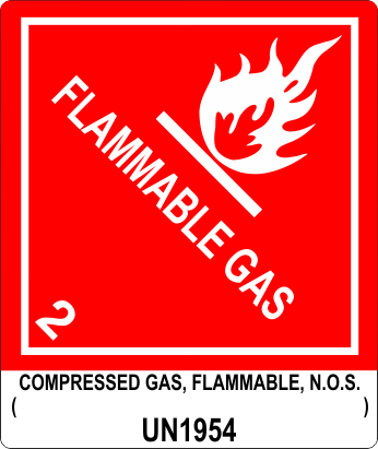 Compressed Gas Flammable, N.O.S. UN1954, Proper Shipping Name Labels  lp250s labels, industrial compliance decals, heavy duty shipping stickers, commercial transit markings, dot hazmat labels, 4mil vinyl compliance decals, high tack warehouse stickers, logistics handling graphics, pros choice printing