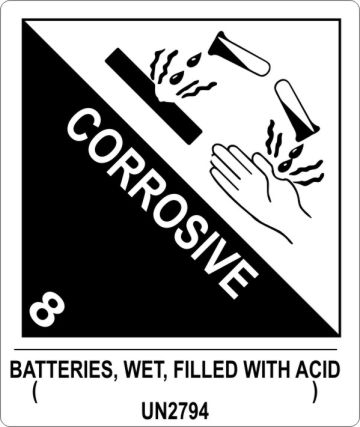 Batteries Wet Filled with Acid UN2794, Proper Shipping Name Labels  810s1 labels, industrial compliance decals, heavy duty shipping stickers, commercial transit markings, dot hazmat labels, 4mil vinyl compliance decals, high tack warehouse stickers, logistics handling graphics, pros choice printing