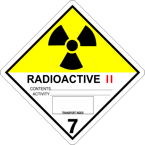Radioactive II - 720 radioactive ii labels, class 7 radioactive shipping decals, radioactive yellow ii hazard sticker, dangerous goods transport labels, dot hazmat compliance markings, 4mil vinyl shipping stickers, high tack radioactive labels, pros choice printing