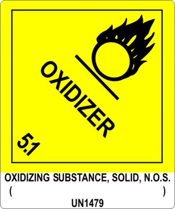 Oxidizing Substance Solid N.O.S. UN1479, Proper Shipping name Labels 510s1 labels, industrial compliance decals, heavy duty shipping stickers, commercial transit markings, dot hazmat labels, 4mil vinyl compliance decals, high tack warehouse stickers, logistics handling graphics, pros choice printing
