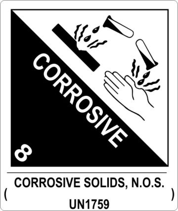 Corrosive Solid N.O.S. UN1759, Proper Shipping Name Labels  810s5 labels, industrial compliance decals, heavy duty shipping stickers, commercial transit markings, dot hazmat labels, 4mil vinyl compliance decals, high tack warehouse stickers, logistics handling graphics, pros choice printing